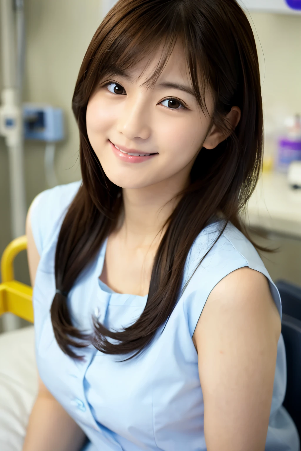 27-year-old woman、Close-up、Small breasts、White skin、Smiling Japanese model、Cute gravure idol、Young Gravure Idol、若くてCute gravure idol、リアルにCute gravure idol、笑顔がCute gravure idol、A sophisticated gravure idol、nurse's uniform、In a hospital bed、