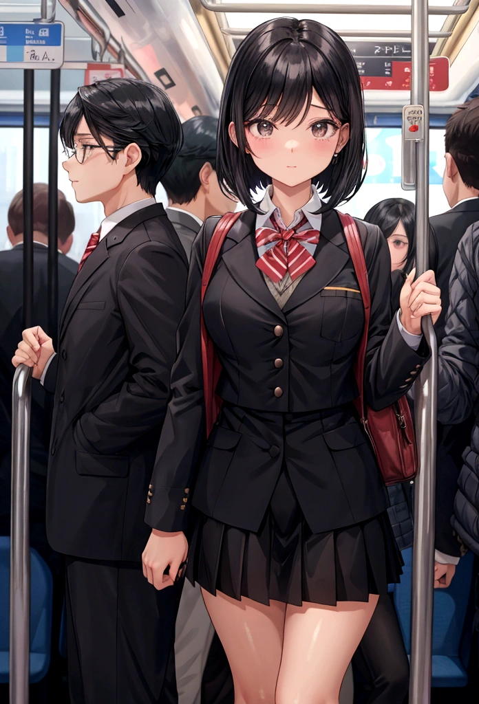 Black Hair Shortcuts uniform crowded train Molester mini skirt