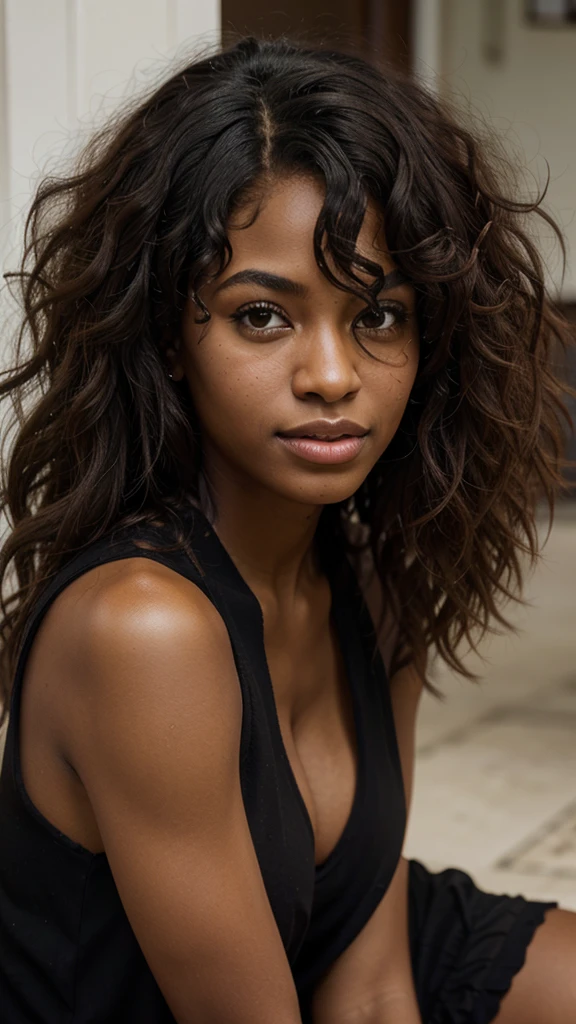 close portrait of a wonderful ebony girl with curly hair