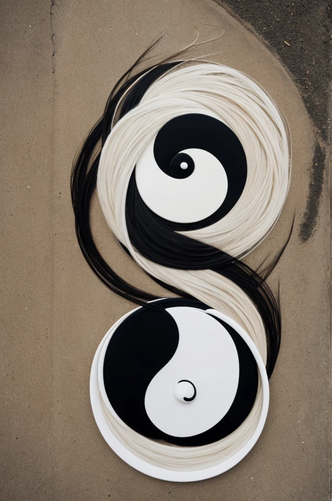 hair of a girl shaped like a yin in yinyang. flowing from the top