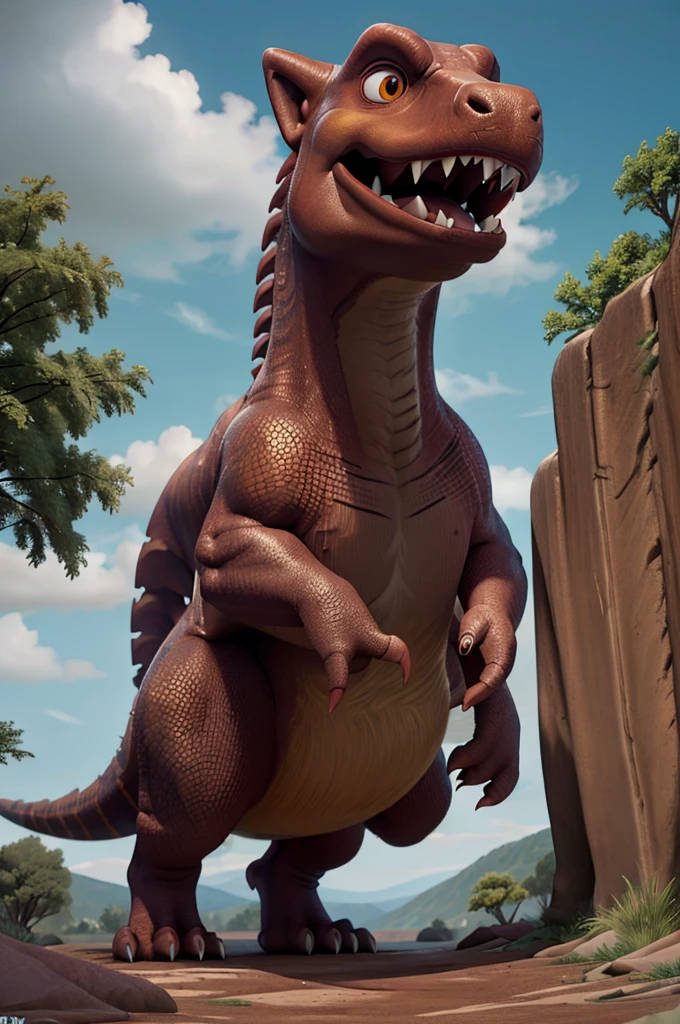 a gigantic tyrannosaurus rex dinosaur, realistic, photorealistic, highly detailed, ultra-detailed, 8k, 4k, best quality, masterpiece, cinematic lighting, dramatic shadows, vibrant colors, realistic scales and skin texture, sharp focus, intricate musculature, powerful jaws, massive teeth, piercing eyes, in a prehistoric landscape, lush foliage, ancient trees, dramatic sky, moody atmosphere