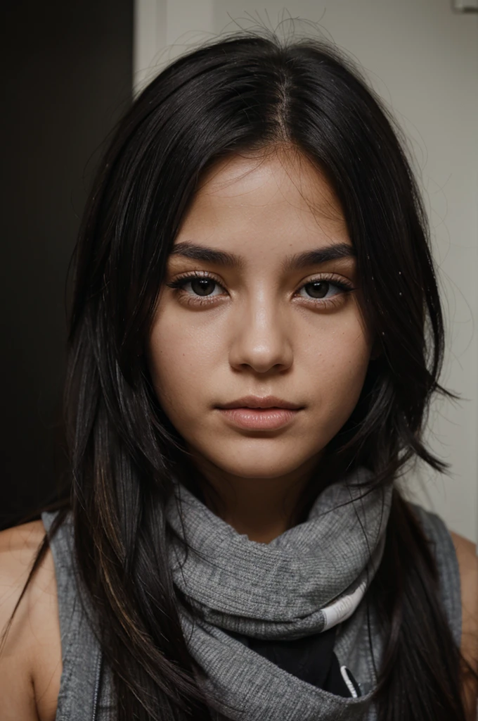 Girl with half black and blonde hair colour, black eyes