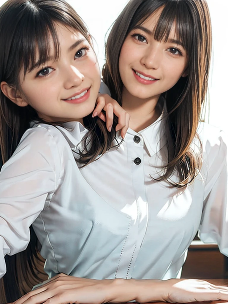 raw photo, 1girl, medium breast, collared blouse, White blouse、light smile, detailed skin, pore, simple background, anatomically correct、Upper body、White blouse、, photorealistic, masterpiece, best quality, UHD