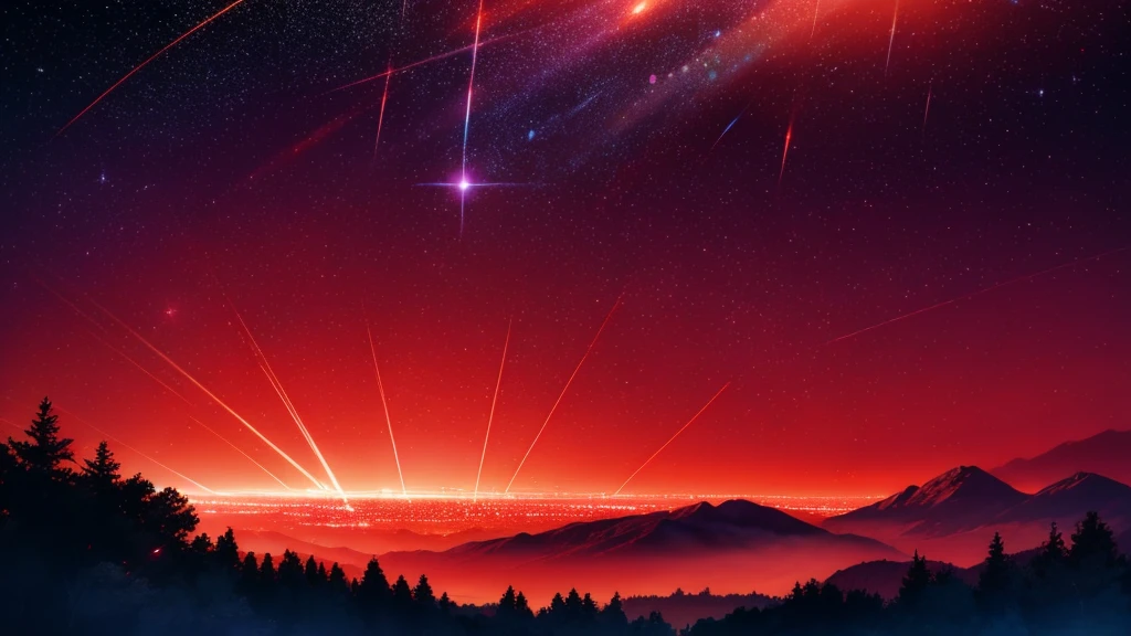 landscape with vibrant red crystal formations, exotic flora that lights up in the twilight, and a star-filled sky of unfamiliar constellations.