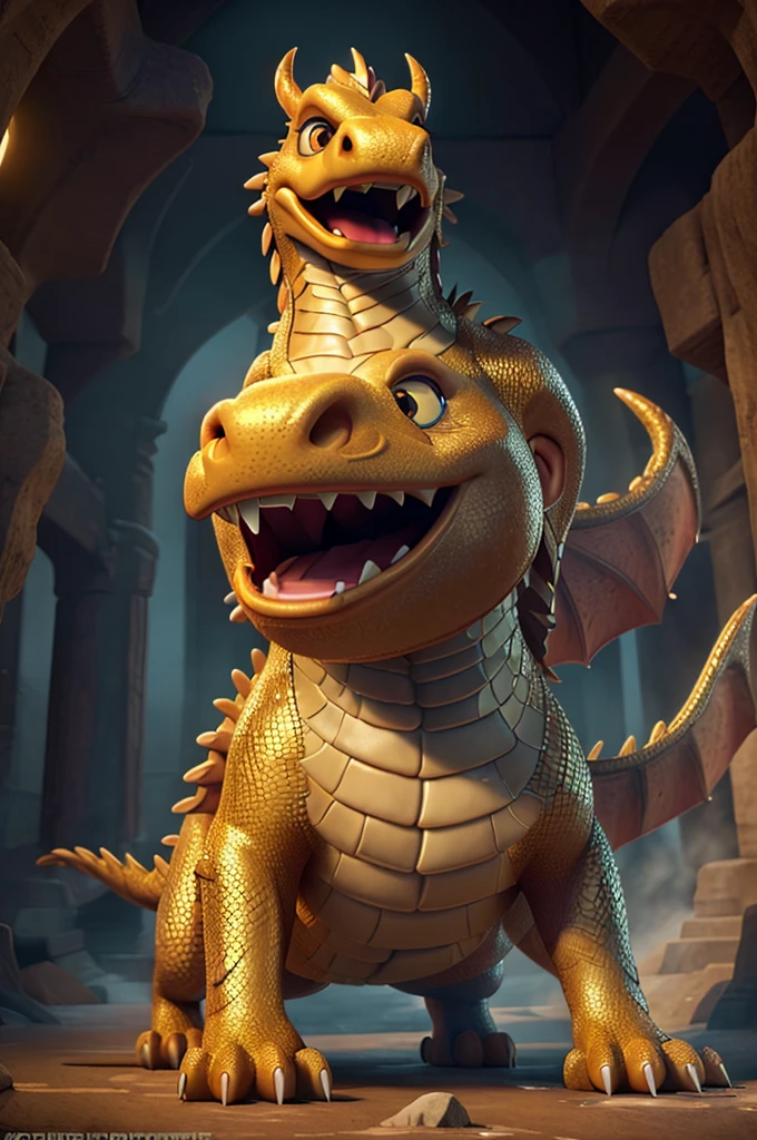 a giant golden chinese dragon, intricate scales, powerful claws, majestic horns, flowing mane, coiled body, dramatic pose, mythical creature, breathtaking detail, cinematic lighting, masterful 3D rendering, epic fantasy, vibrant golds, rich colors, dramatic shadows, ultra-detailed, 8k, photorealistic