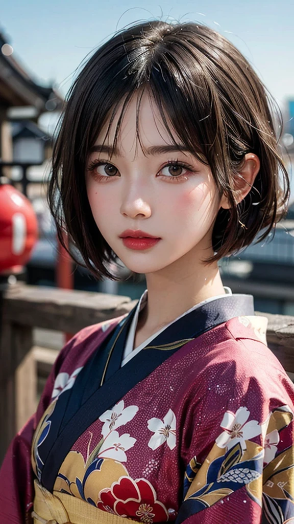 (Highest quality, masterpiece:1.3), shape, ((Beautifully detailed face)), beautifully detailed skin, Intricate details, Very detailed, Best image quality in 8K,(18 year old high school girl:kimono),A Japanese girl,Baby Face,(Detailed Hair,Bobcut:1.4),Detailed lips,Open your mouth,(The whole body is shown:1.5),blush,Embarrassing,Realistic Face,Realistic Skin,(Vibrant Skin),Vivid lips,Lip gloss,(Kyoto cityscape)