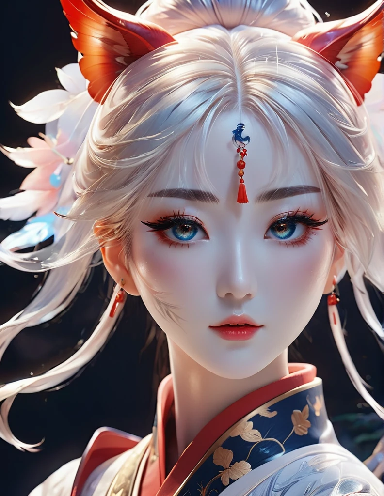 quality(8k wallpaper of extremely detailed CG unit, masterpiece, hight resolution, top-quality, top-quality real texture skin,hyper realisitic, digitial painting,increase the resolution,RAW photos,best qualtiy,highly detailed,the wallpaper),BREAK,8K, onmyoji-style art Light, full face, mixed color eyes,