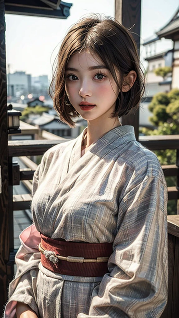 (Highest quality, masterpiece:1.3), shape, ((Beautifully detailed face)), beautifully detailed skin, Intricate details, Very detailed, Best image quality in 8K,(18 year old high school girl:kimono),A Japanese girl,Baby Face,(Detailed Hair,Bobcut:1.4),Detailed lips,Open your mouth,(The whole body is shown:1.9,Long Shot),blush,Embarrassing,Realistic Face,Realistic Skin,(Vibrant Skin),Vivid lips,Lip gloss,(Kyoto cityscape)