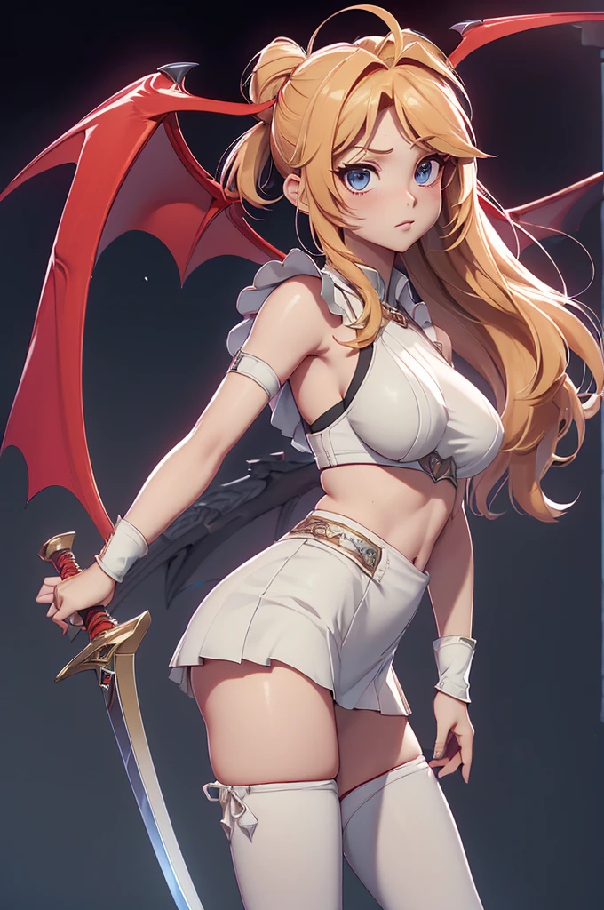 winry rockbell, (winry rockbell),((winry rockbell)), only, ray tracing, 3D style, 3dmm, ((oses per photo)), ((oses phi cada foto)), fully body,(from front view),(Costas Issue), (Emist on the left), show flat belly, (((oses per photo))),(very big breasts perfect ass, Perfect and symmetrical eyes, (perfect handuturistic sword in hand)), ((shorth hair)),white clothes with textured edges, Fair Skin, luphias detalhadas, White thigh-high tights with trim, phiestido aberto phi "phi", Waist slender, large legs, low water, Show legs to the top of the waist, ,((top with tear in the middle)),ultra realistic skin, Realistic human eyes,ultra realistic skin,super sexy suit,(faixas phi torno dos seios), fullcolor,top with ruffles,(pubes with a lot of volume),(extraordinarily sensual),(very sensual),(red and black thphie),(((giant bat wings))),with bat wings,I love the league,(meia calca de renda phi um dos lados),(meia calca de renda phi um dos lados),((red decorations with LEDs))),((red lines adorning the curves of the body)),(((woman show))),((Star Blade)),((winry rockbell))