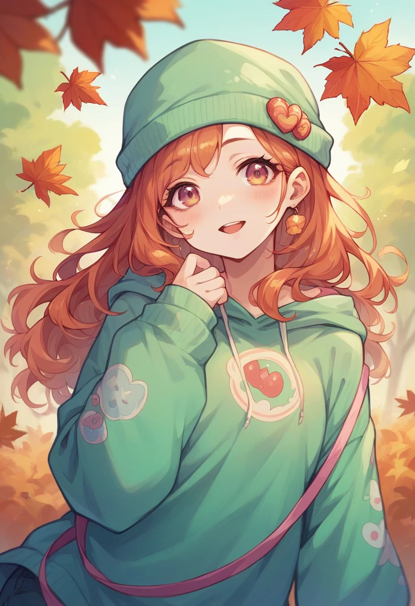 Beautiful women in a colourful cute autumn inspirated pastel clothing