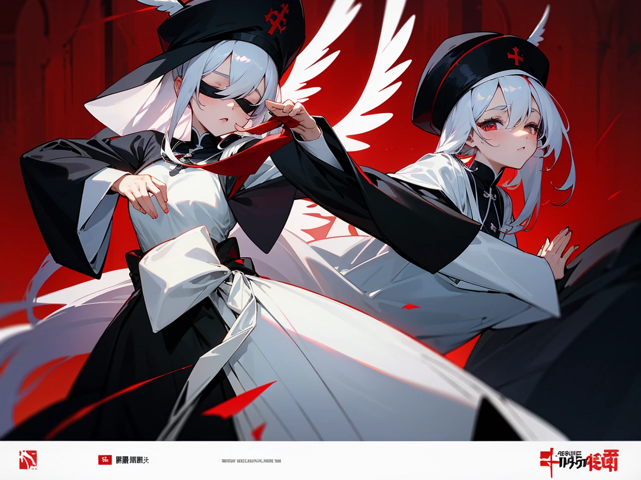 a woman in a nurse uniform is pointing at something, an anime drawing inspired by Li Shida, pixiv, auto-destructive art, from the azur lane videogame, ayaka genshin impact, from girls frontline, best anime 4k konachan wallpaper, ayaka game genshin impact, girls frontline style, azur lane style, fine details. girls frontline