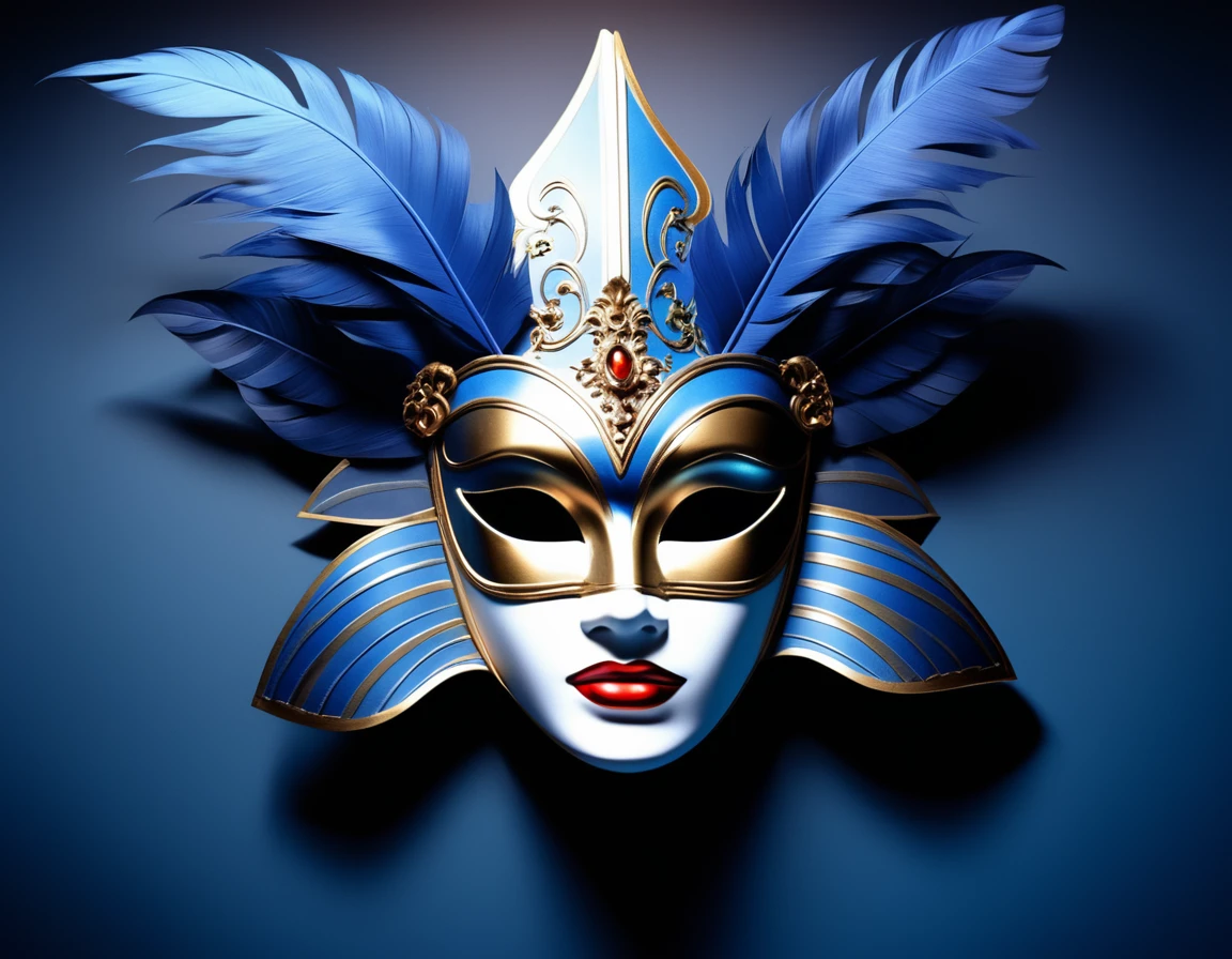 Masquerade Mask、Karol Baque abstract style, Designed by Megan Howland, Digital Art, ( Blue Theme:0.7) , "Mask Change II", It's inspiring, At the post office, In the Shadows, Tilt Shift, sad, Spotlight, Low saturation, Inspired by Karol Baque . Non-expressive, Color and shape, emotional expression, Imaginative, Very detailed