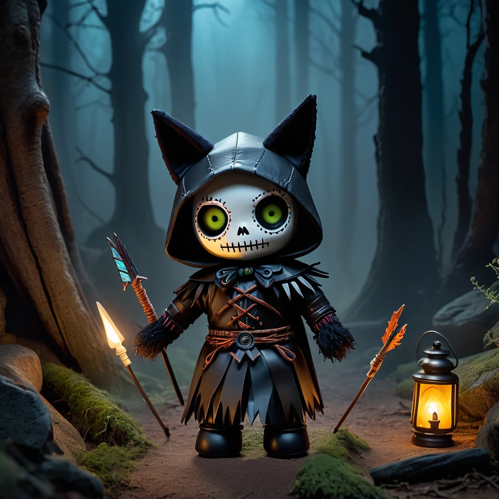 (knitted toy voodoo doll:1.8), (Voodoo Wolf:1.2), (Guide of Shadows:1.3), (Clothing: shadowy fur cloak with runic patterns:1.0), (Accessories: enchanted lantern emitting dim light, levitating spectral wolves:1.1), (background: misty forest with floating shadows, glowing runes, and spectral wolves:1.2), best quality, masterpiece, detailed soft oil painting, detailed background, dramatic cinematic lighting, soft edge lighting, professional, dramatic lighting, hard edge lighting, ultra quality, 4k,masterpiece, best quality, 8k, ultra highres, highres, extremely detailed