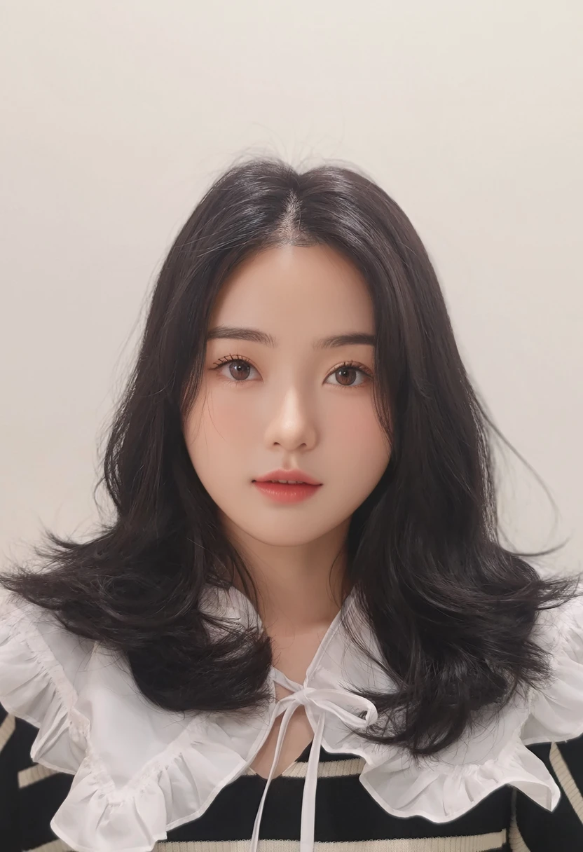 Best Quality, 8k, Masterpiece, (Portrait: 1.3), (photo realistic:1.4), (hyper realistic:1.4), Sharp Focus, looking at viewer, (smoother lighting:1.1), (increase cinematic lighting quality:0.9), realistic lighting, backlighting, light on face, ray trace, (brightening light:1.2), (Increase quality:1.4), sharp detail, (best quality real texture skin:1.4), finely detailed eyes, black_eyes, finely detailed face, 25 year old Korean woman