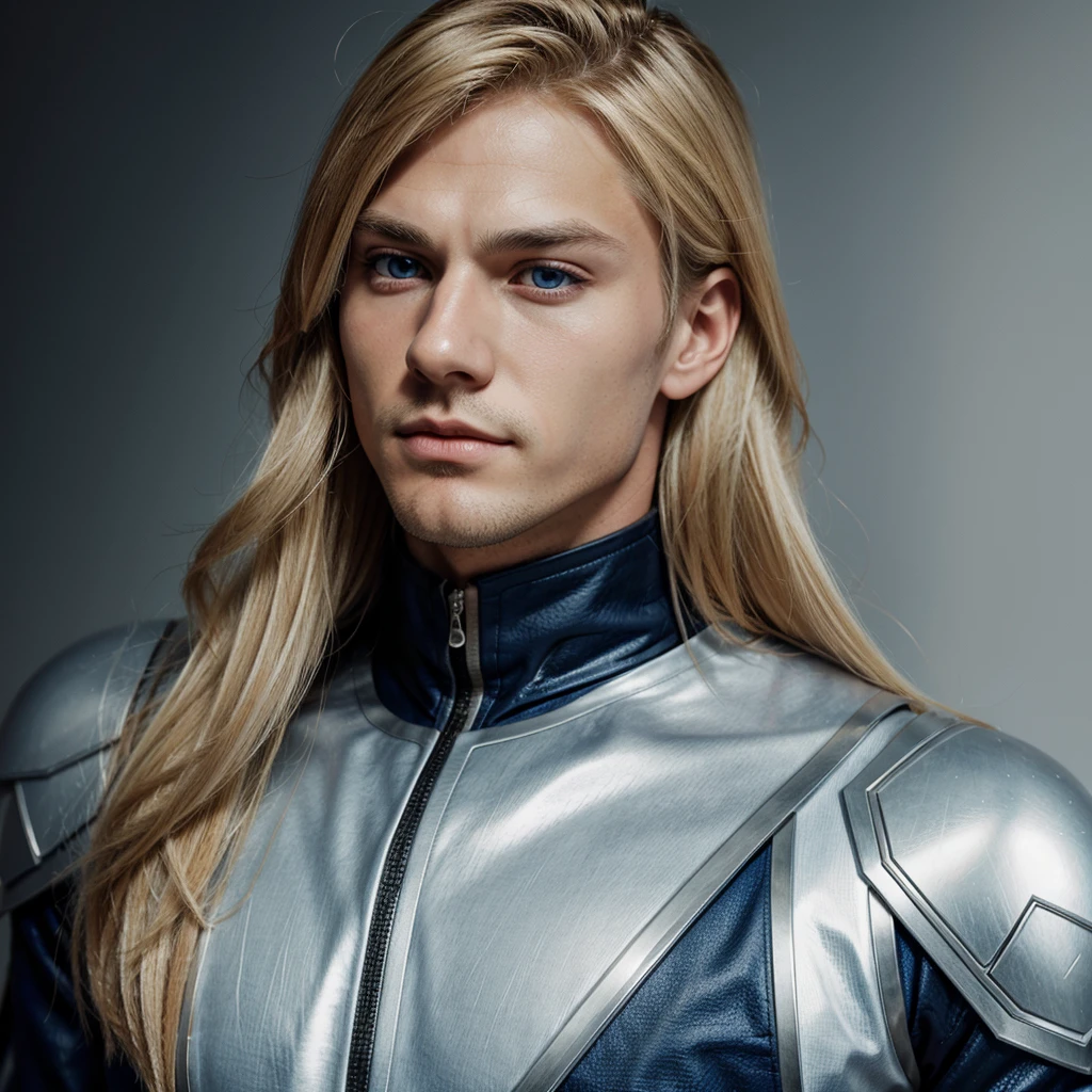 German man, blue eyes, blonde long middle parted hair, handsome, sharp jawline, manga art style ultra detailed