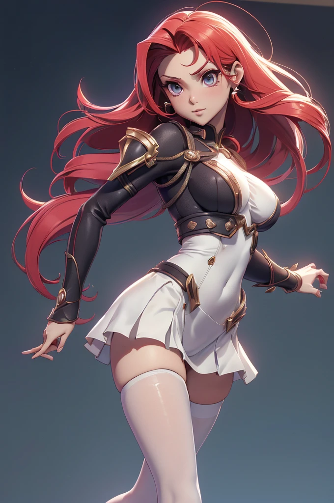 masterpiece, best quality, ultra detailed, absurdres, looking at viewer)1.5, 1girl, (sexy, beautiful woman, perfect face, perfect eyes, perfect female body)1.5, (MayaCodelia, long hair, crown, sidehair, orange hair, violet eyes, straight hair, extremely detailed face, smile, circlet, Ankle Boots, white elbow gloves, pink Cloak, white skirt, pleated skirt, black Pantyhose, ), (standing, palace), night, smooth, hdr,