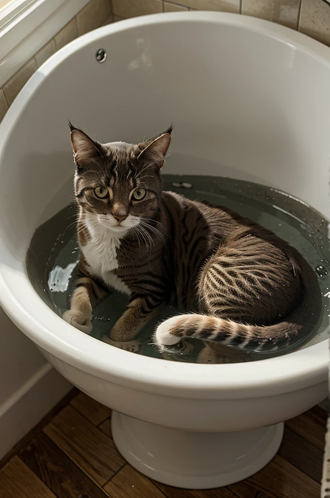 A cat sink in water