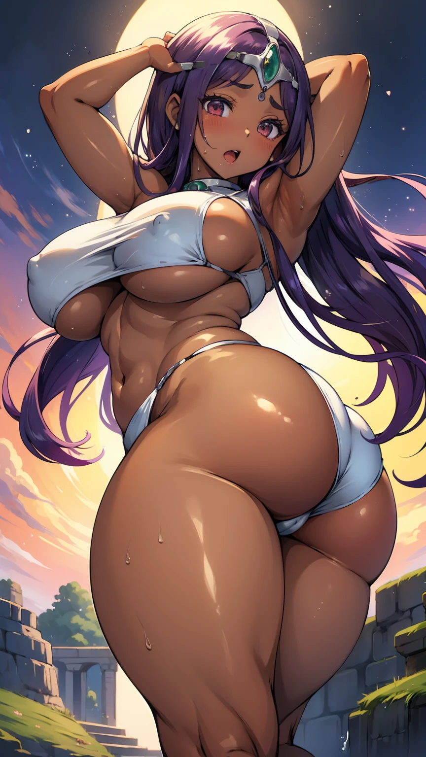 One Woman、Brown Skin、Brown Skin、Manya、Minea、モンバーバラのSisters、Dragon Quest 4、Low Angle、黒panties、Sisters、panties丸見え、Brown Skin color、Beautiful woman、Very thick thighs、Dancer、fortune teller、Acme Face、Best image quality、High resolution、masterpiece、super high quality、Thick pubic hair、Screaming orgasm face、panties、Very big ass、Very large breasts  、Blushing、4K quality、Blushing、Sweaty all over、Heavy breathing、Cowboy Shot、Cowboy Shot、{Highest quality}, {so beautiful}, {Very detailed}, {Best illustrations}, Usage notes, 