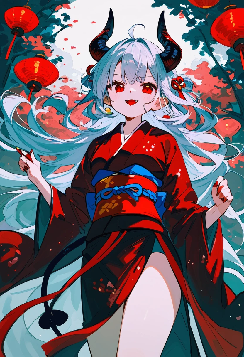 score_9, score_8_Excellent, Demon Horns, kimono, Red eyes,
