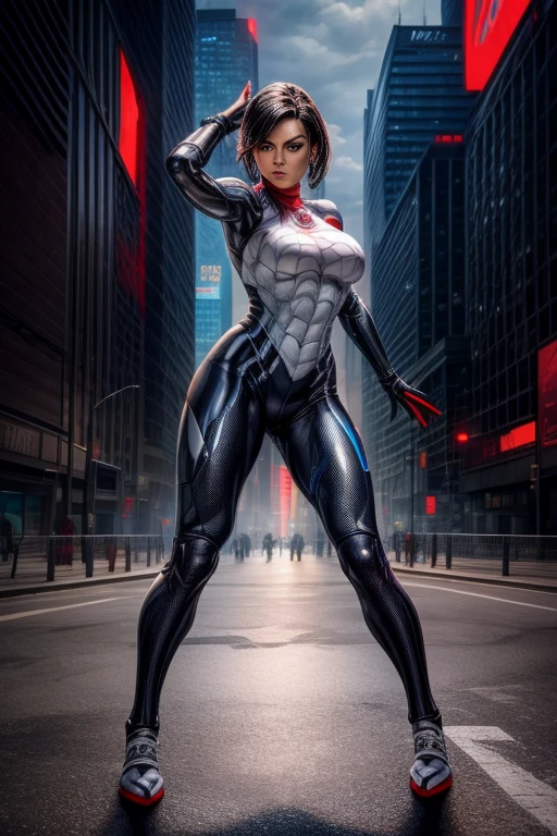 Highest image quality，Outstanding details，Ultra-high resolution，one-girl，Female Counter-Strike，Mecha pie，Robust body，Sexy and robust，Detailed abs，Detailed muscle lines，dynamicposes，the night，Future city street view background，neonlight，sense of science and technology，future-tech，Very detailed cyberpunk style，cyber punk perssonage，Highly detailed Counter-Strike uniforms，Highly detailed helmet，Police badge，Highly detailed guns，Highly detailed police equipment，frontage，Full body photo，Look from the bottom up，look from down, looki at viewer