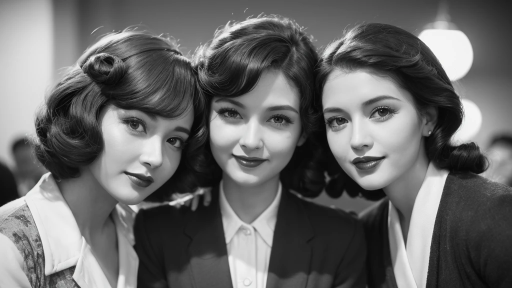 (1940s women:1.3), (1women:1.3), smile shyly, (highly detailed face), (extremely detailed beautiful face), (Early Showa hairstyle, retro hairstyle, 1940 fashionable clothing, oldies fashion:1.3), (Best Quality:1.4), (Ultra-detailed), extremely detailed CG unified 8k wallpaper, Realistic portrait, Beautiful detailed, High-definition raw color photos, professional photography, (fine face:1.2), focus on women, (oldies, oldies songs, Old photos, retro photos, sepia photos, black and white photos, valuable photos that give you a sense of the times), A scene from a retro movie from the 1940s,