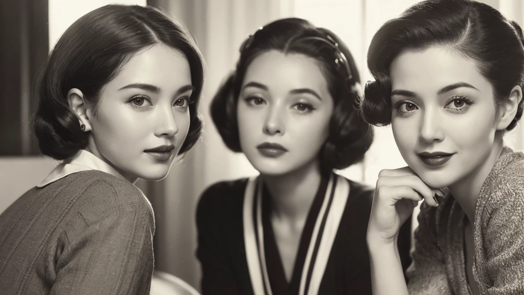 (1940s women:1.3), (1women:1.3), smile shyly, (highly detailed face), (extremely detailed beautiful face), (Early Showa hairstyle, retro hairstyle, 1940 fashionable clothing, oldies fashion:1.3), (Best Quality:1.4), (Ultra-detailed), extremely detailed CG unified 8k wallpaper, Realistic portrait, Beautiful detailed, High-definition raw color photos, professional photography, (fine face:1.2), focus on women, (oldies, oldies songs, Old photos, retro photos, sepia photos, black and white photos, valuable photos that give you a sense of the times), A scene from a retro movie from the 1940s,