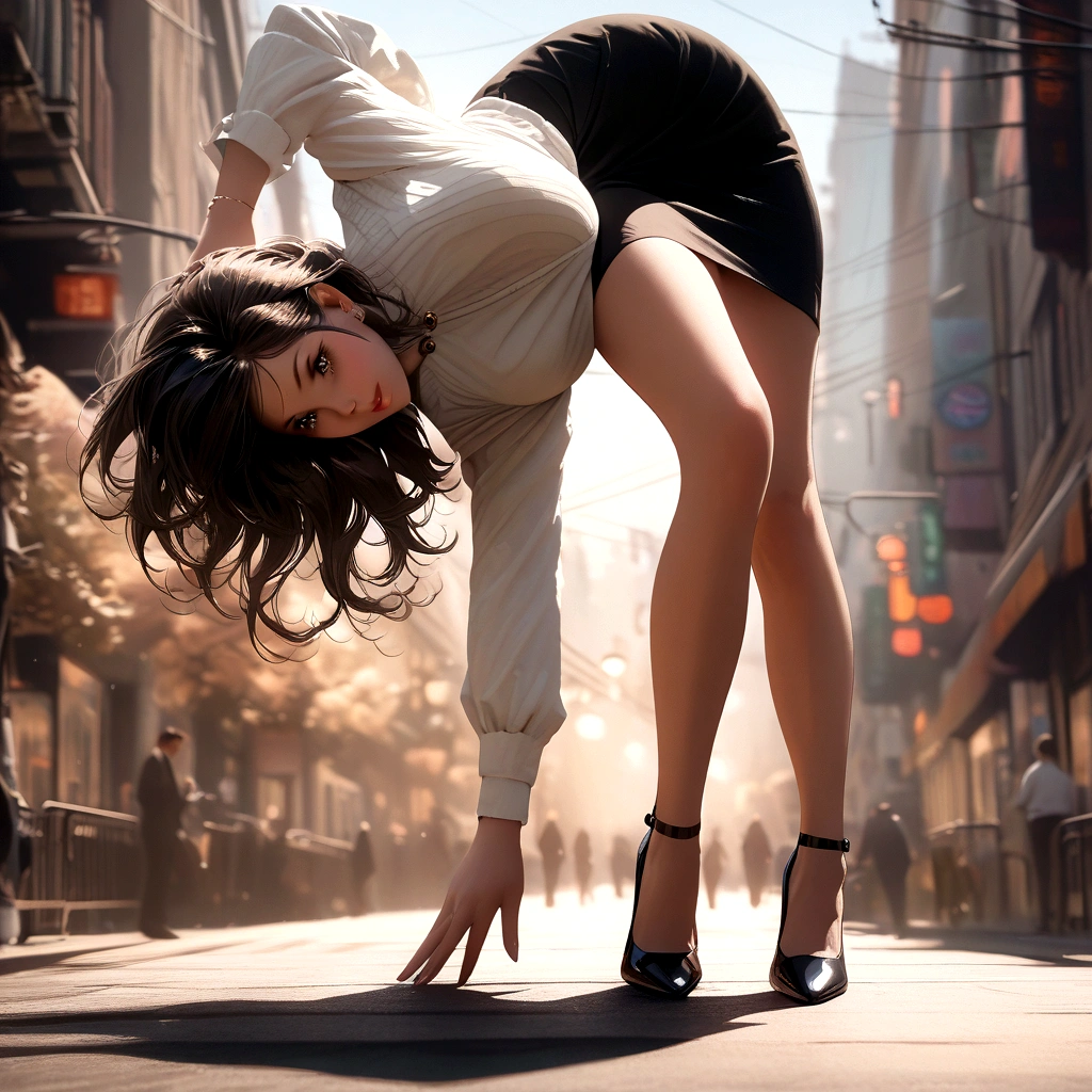 (best quality:1.2, 8k, masterpiece, highly detailed, highest quality), photorealistic, 2D illustration, woman, hourglass figure, black pencil skirt, white blouse, black tights, black heels, classic, chic, feminine, elegant, sophisticated, curves, long slender legs, detailed eyes, beautiful detailed lips, extremely detailed eyes and face, long eyelashes, realistic skin, detailed hair, natural lighting, soft shadows.