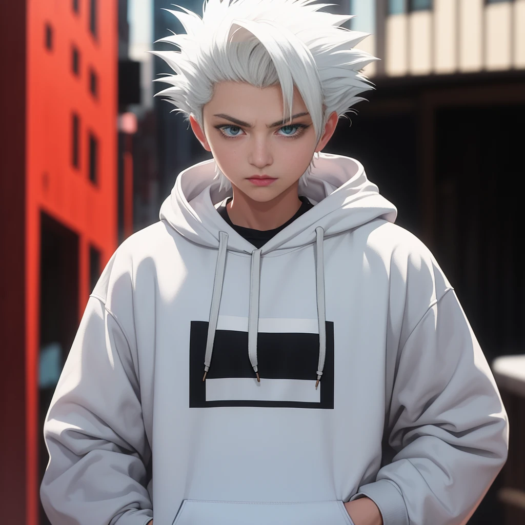 masterpiece, best quality, high quality, 1boy, solo, male focus, looking at viewer, upper body, hitsugaya_toushirou, wearing Streetwear Hoodie, dinamic lighting, blurry background