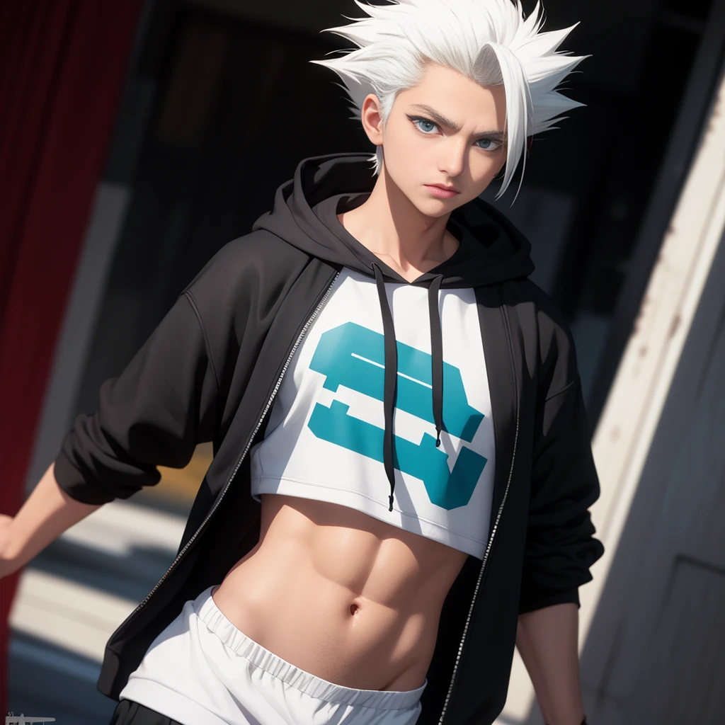 masterpiece, best quality, high quality, 1boy, solo, male focus, looking at viewer, upper body, hitsugaya_toushirou, wearing Streetwear Hoodie, dinamic lighting, blurry background