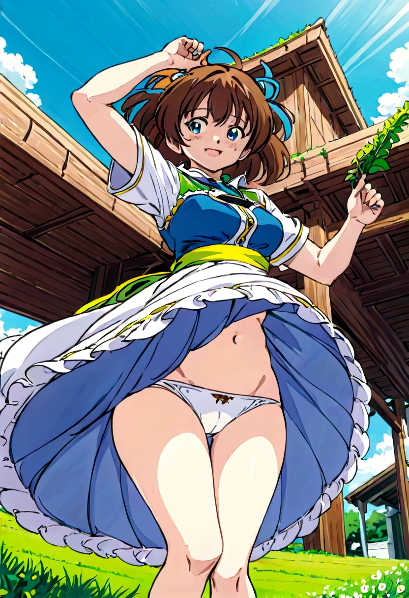 音無響子
Low - Angle、
Low - Angle、Long skirt、Hold down your skirt that is being blown up by the strong wind、Anime white panties in a strong wind、Crotch is visible
ローレグのパンツ、Color: White、
Crotch is visible、
、Lined、White lace lining、