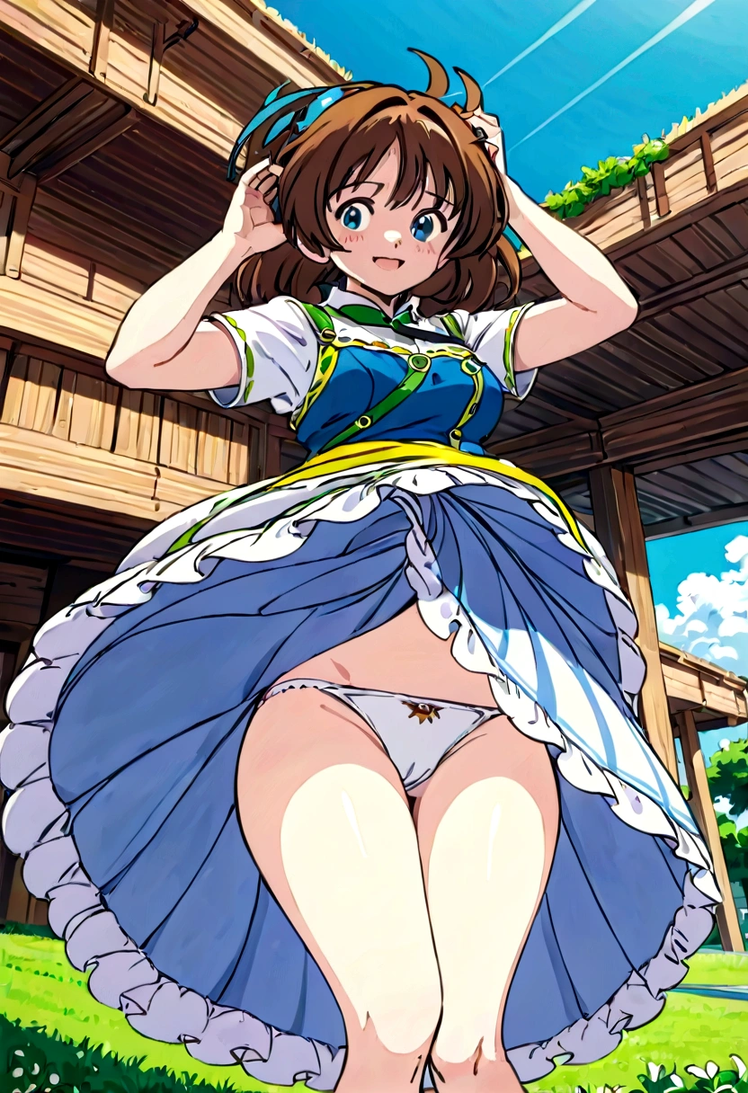音無響子
Low - Angle、
Low - Angle、Long skirt、Hold down your skirt that is being blown up by the strong wind、Anime white panties in a strong wind、Crotch is visible
ローレグのパンツ、Color: White、
Crotch is visible、
、Lined、White lace lining、