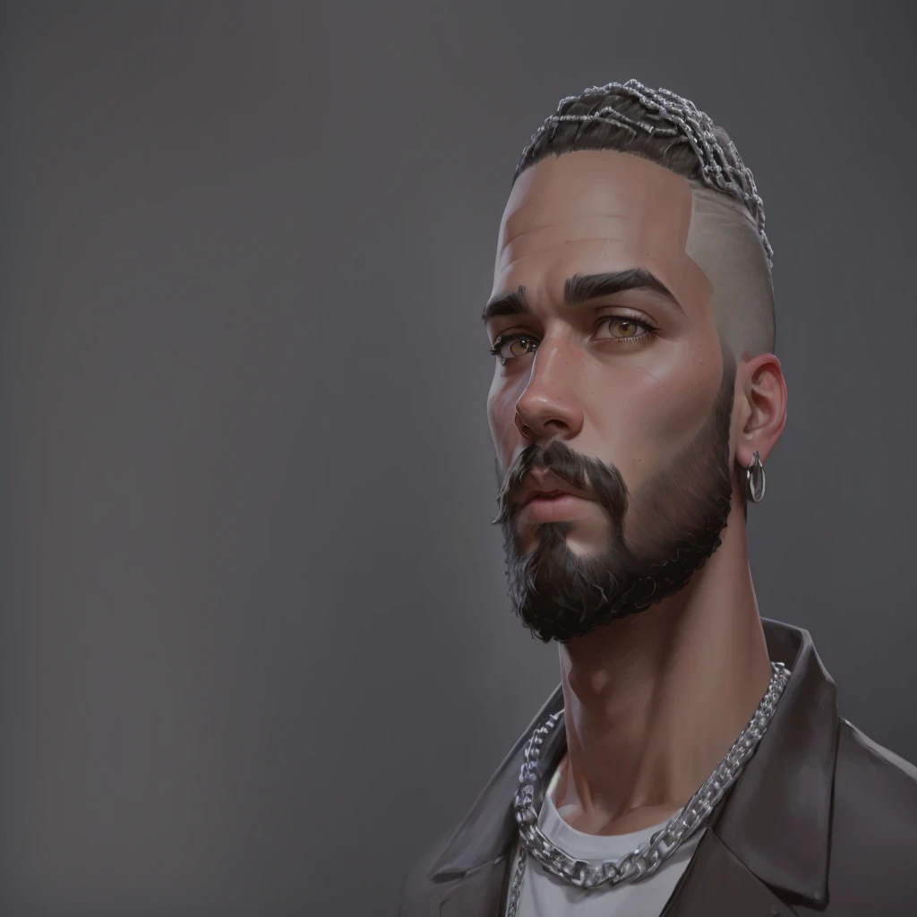 man with a beard and a chain around his neck, detailed realistic face, detailed and realistic face, highly detailed realistic face, realistic detailed face, accurate detailed face, detailed realistic faces, realistic face and details, real detailed face, hyper realistic style, with fully detailed faces,gta v Zane Bolton graphite on wall at the background , drake fade with fade