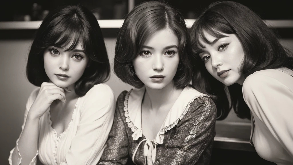 (1970s women:1.3), (1women:1.3), smile shyly, (highly detailed face), (extremely detailed beautiful face), (Early Showa hairstyle, retro hairstyle, 1970 fashionable clothing, oldies fashion:1.3), (Best Quality:1.4), (Ultra-detailed), extremely detailed CG unified 8k wallpaper, Realistic portrait, Beautiful detailed, High-definition raw color photos, professional photography, (fine face:1.2), focus on women, (oldies, oldies songs, Old photos, retro photos, sepia photos, valuable photos that give you a sense of the times), A scene from a retro movie from the 1970s,