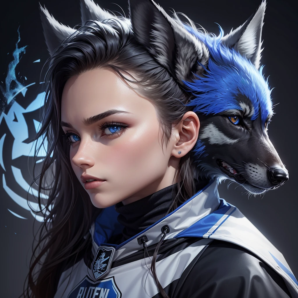 a close up of a blue wolves's head with a black background, blue wolves, alpha wolves head, wolves head, wolvess, sport logo, wolves, correct wolves muzzle, “hockey team logo, wolves, logo without text, grim - wolves, angiewolves, profile photo 1024px, profile pic, geometric wolves, black wolves