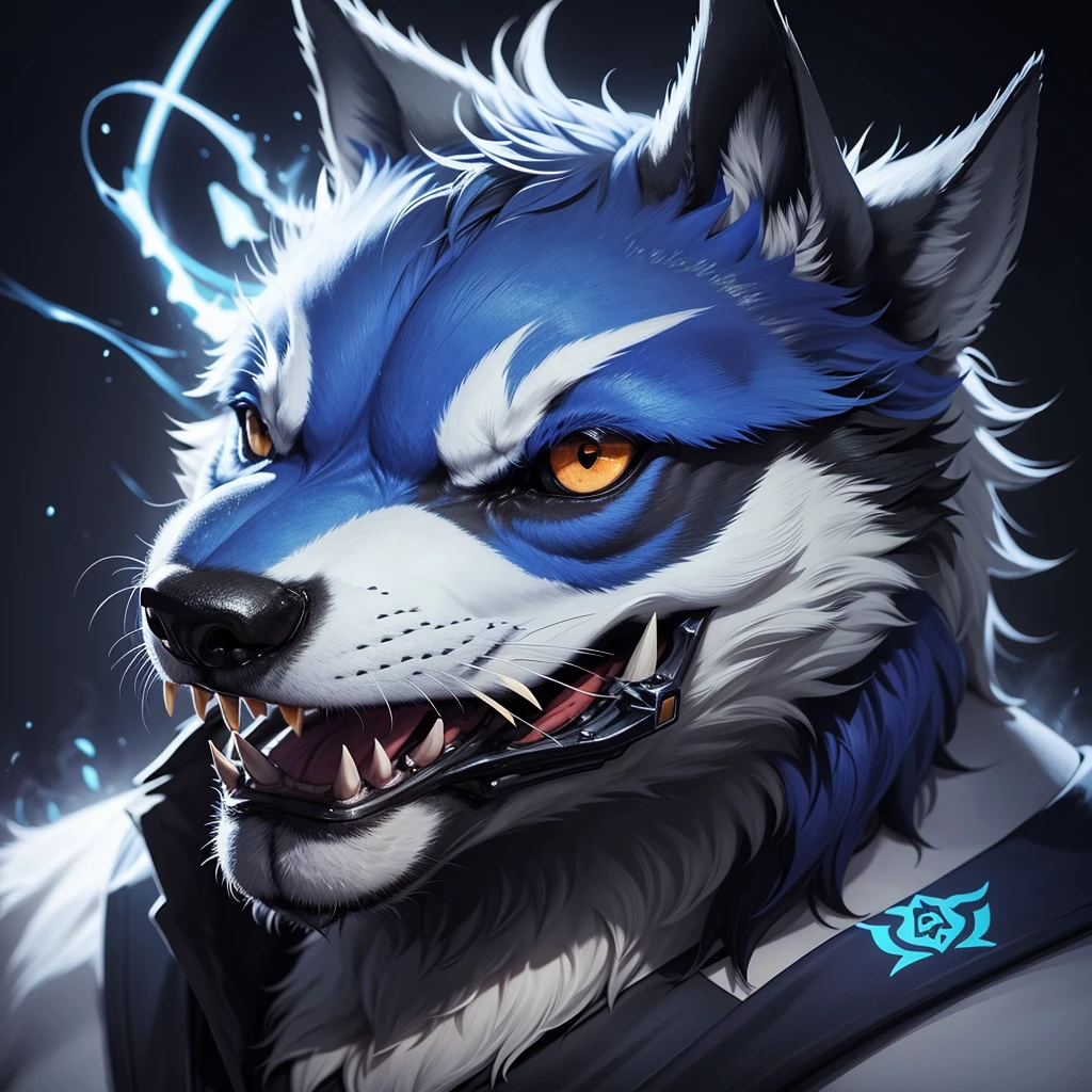 a close up of a blue wolves's head with a black background, blue wolves, alpha wolves head, wolves head, wolvess, sport logo, wolves, correct wolves muzzle, “hockey team logo, wolves, logo without text, grim - wolves, angiewolves, profile photo 1024px, profile pic, geometric wolves, black wolves