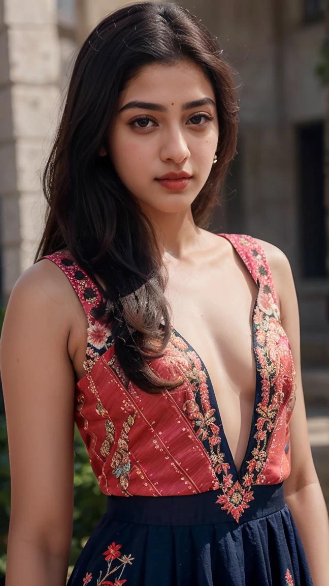 A beautiful young woman, Ananya Pandey wearing embroidery printed anarkali suit Pink , perfect anatomy, ultra detailed face and eyes, ultra sharp HDR, realistic realism, 8k