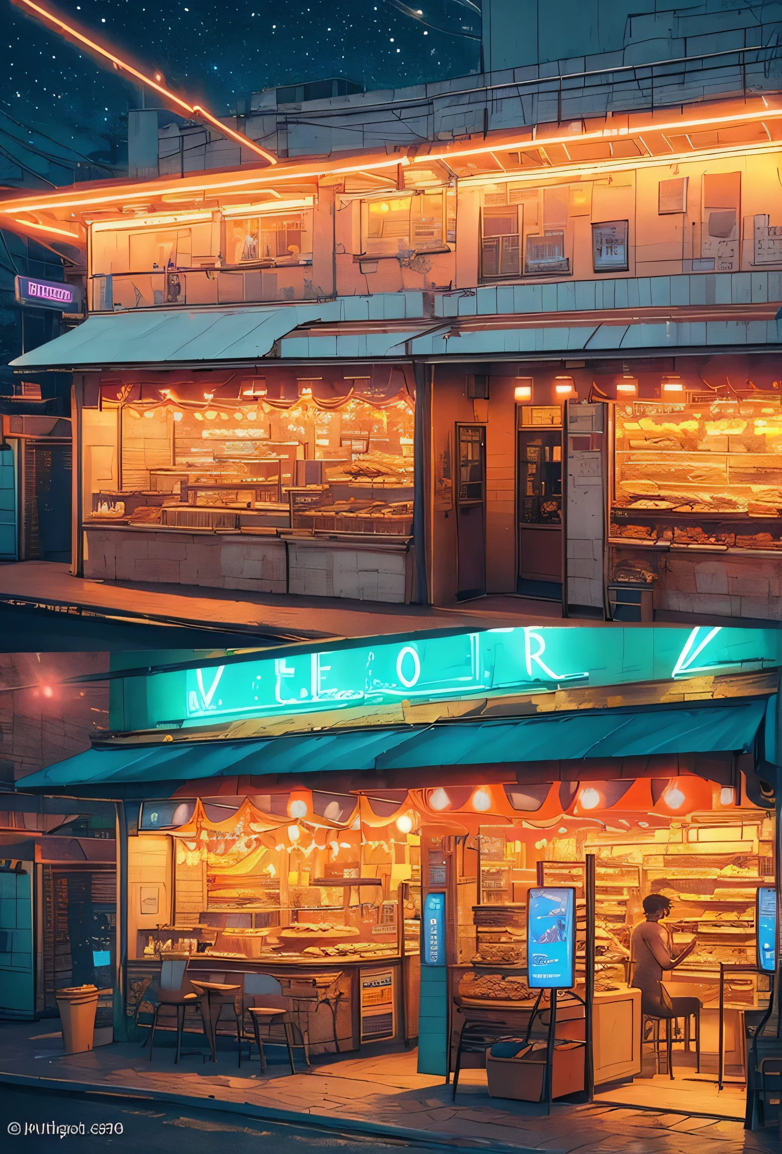Bakery under the stars，Neon light，Romantic, indian