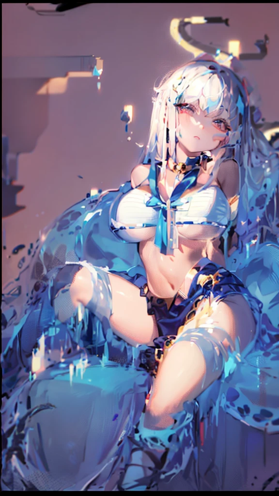 (((Masterpiece))),(((best quality))),((Ultra Detail)),(Ultra-clear)，Tentacles，Angel Maiden，Wear revealing clothing，White long straight hair，Wearing a collar around the neck，Charming long legs