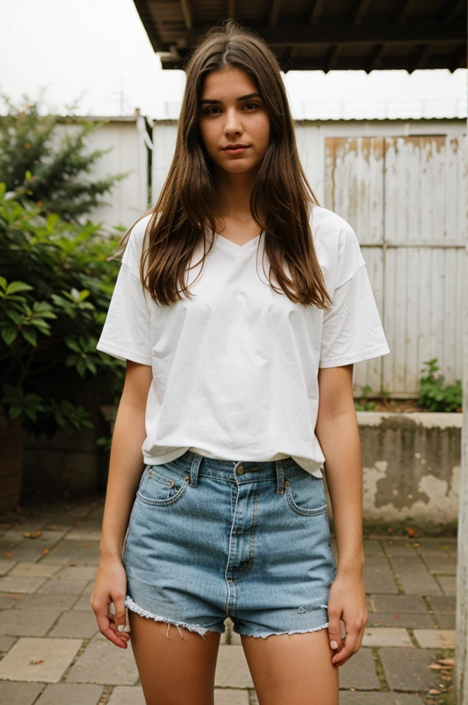 There is a 20-year-old girl posing standing