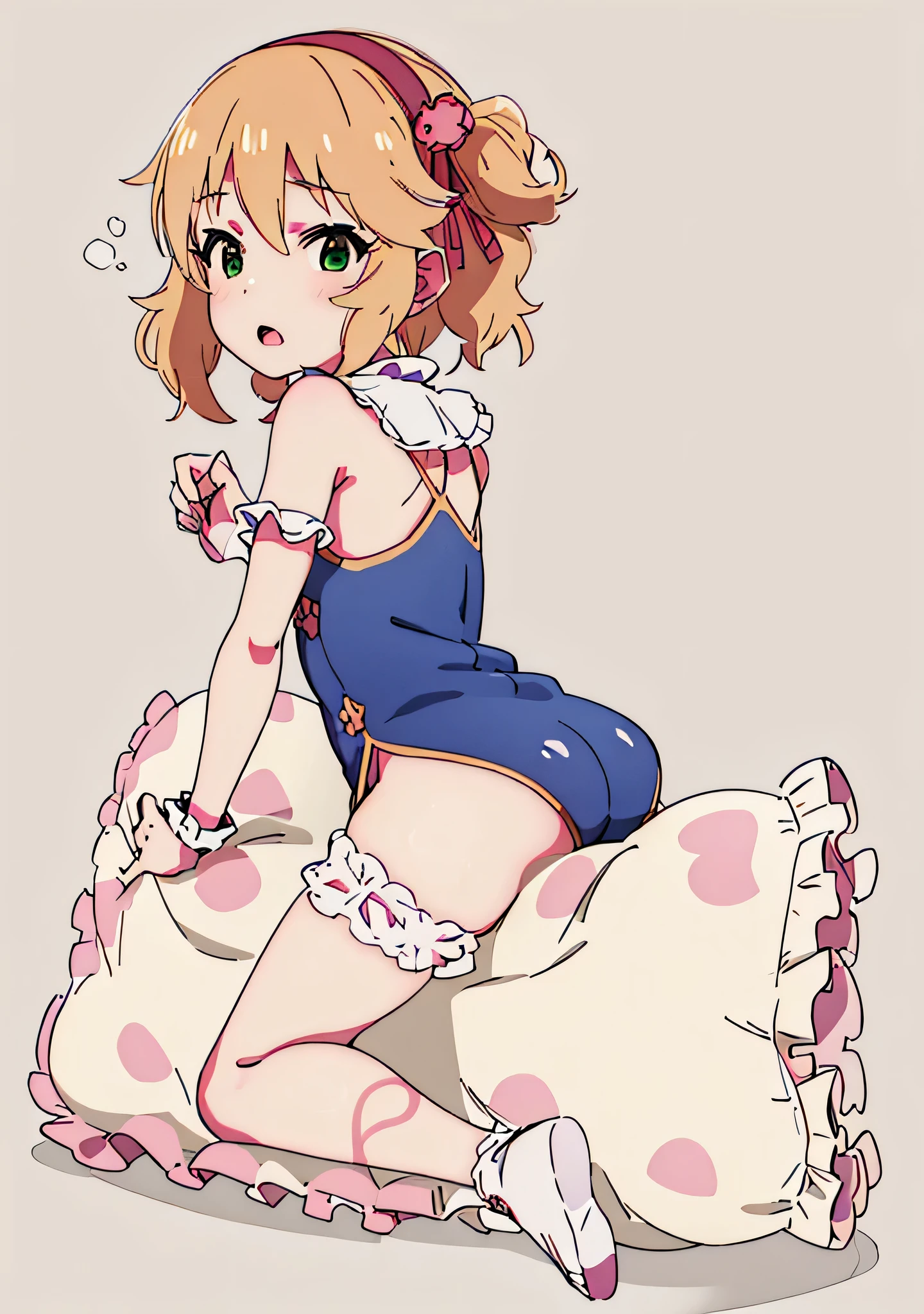 （best quality， masterpiece），mine   , details), (Light and shadow oxtail  , bed background, Cute girl posing on pillow ，Pillow,（piles of Pillow），Upholstered，（（four poster bed）），Soft pillow quotation，Lots of Pillow，（Pillow），The love surrounding the protagonist，steam，Luxury Pillow），（luxury bed），（Gorgeous pattern pillow），luxurious pillow，（bedroom ），pillow humping，hump，open mouth，red eyes ,  kneeling,（Love around the protagonist），（Steaming hot），（pillow）,Four poster bed，Canopy bed，Lots of pillow heads，princess bed  , frilled pillow  ,   long hair  ,  frilled pillow ,  (pink polka dot pillow)  ,  ((Sakurai momoka))   ,  blonde hair