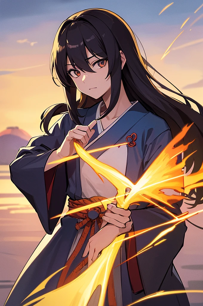 Highest quality, masterpiece, High resolution, alone, （Rurouni Kenshin: Saito Hajime），（Saito ‗Hajime），Shinsengumi，（Glaring Eyes），roar，((Dentitions)) ， (Japanese sword)，thrust，Evening sky_background，Young Girl，Anime Style, Highest quality, 4K, masterpiece,， alone, 1,whole body，looking at the camera, Shinkai Makoto style, （dark blue_coat）Sharp Eyes，Low posture，（Full Finger）, （Accurate fingertips）, （The finer details）, （Anatomically correct）, (映画のbackground), Hyper Detail, (Subtle details), (Intricate details),