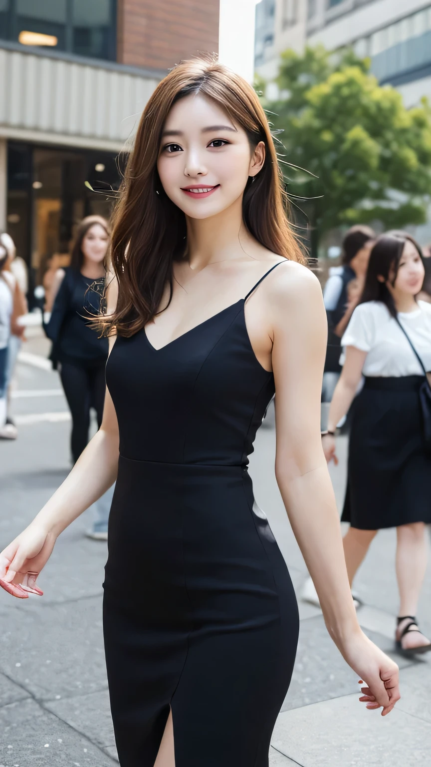 Tabletop, Highest quality, figure, Super detailed, In detail, High resolution, 8k wallpaper, Perfect dynamic composition, Beautiful attention to detail, dress,Medium Hair,  Natural color lip, Random sexy poses,smile,Aoyama Street Walk、26-year-old woman