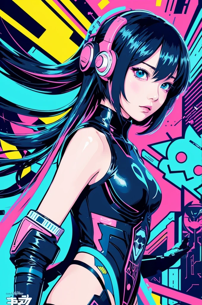 anime, girl, cute, cyber punk, colorful, ink paint Line art, Vector art, Bold, Glitch Art, Flat Color, Key Visual, Vibrant, Drafting, Line art, Minimalist, masterpiece, Fly to the sky,