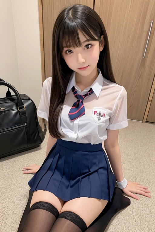 high school girl、mini skirt、stockings、See-through、sit