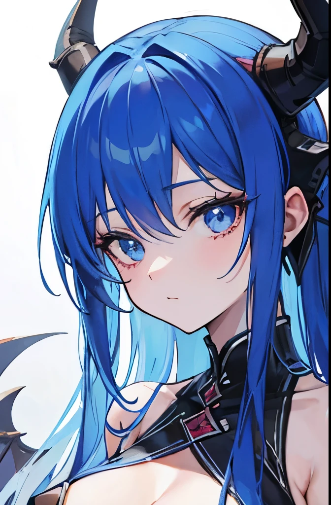 Best quality,high detail,masterpiece,1 woman,devil horns,blue hair