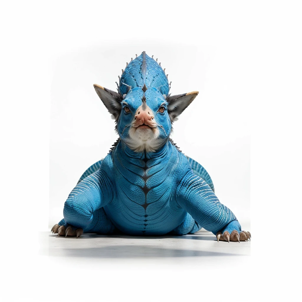 Big Animaly, has white stripes on his skin, blue eyes, starfish mixed with blue dragon, Grassroots, no background
