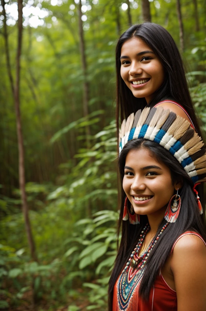 Believe me a beautiful 20 year old indigenous woman dressed in nature poses and smiles at the camera 