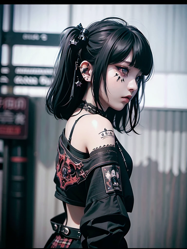 Highest quality、8K、masterpiece:1.3、Gothic Punk、The inside color is red、Black-haired、hair ornaments、Beautiful girl、creative、Dark Fantasy Style、Neogoth、Goth Fashion:1.2、High resolution、masterpiece、Highest quality、頭w:1.3、((Hasselblad Photos))、Fine skin、Sharp focus、(Cinematic lighting)、Realistic textured hair、((Black Mask)),Esbian all over、((View from below))