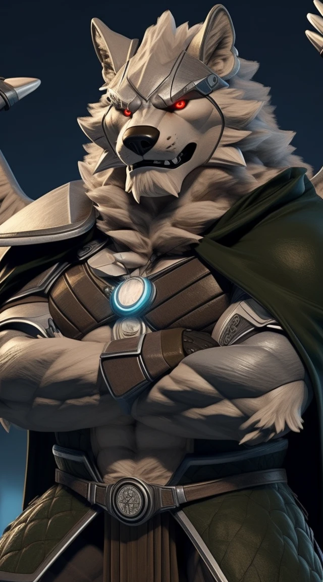 (melhor qualidade,16K,32K,alta resolução,Obra de arte:1.2),ultra-detalhado,(realista,photorealista,photo-realista:1.37),(o chefe final final Orochi ranok) looking at the viewer serious expression a realista background of a San Diego Texas on fire bright red eyes wearing Wearing Cyborg Armor A super villain pose Black angel wings crossed arms expression of serious courageous and confident