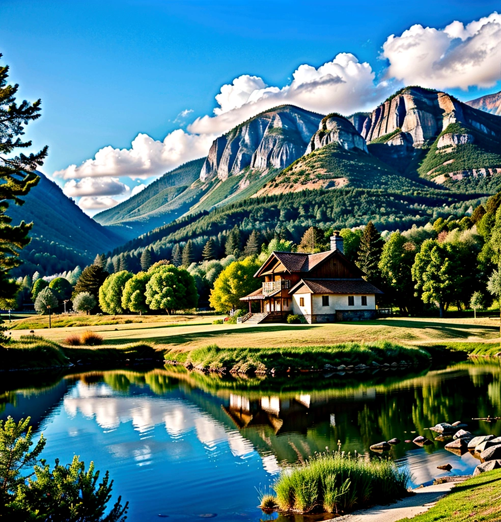there is a woman and a dog looking at a lake, beautiful place, beautiful small town, realistic photo of a town, beautiful scenic view, fairy tale place, beautiful high resolution, very beautiful scenery, of a small village with a lake, highly detailed beautiful, wow it is beautiful, very very beautiful scenery, epic beautiful landscape, breathtaking scenery, beautiful landscape, breathtaking landscape
